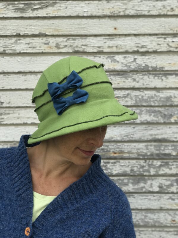 Cloche Hat- Hand Dyed Organic Cotton and Hemp Jersey- Emma Rose- Green